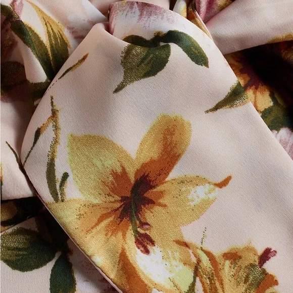 Express Satin Floral V-Neck Tie Front Cutout Midi Dress - Picture 5 of 9